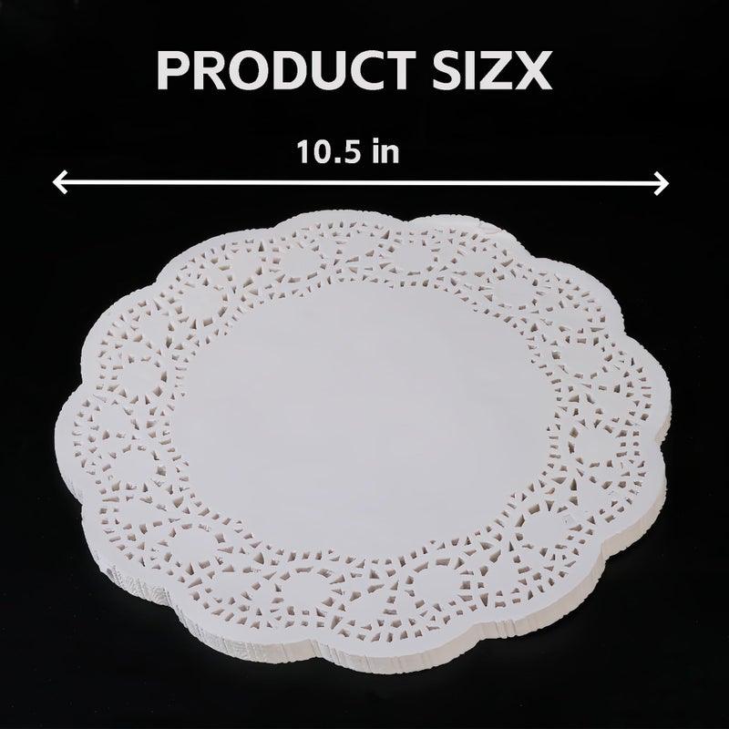 LJY 100 Pieces White Lace Round Paper Doilies Cake Packaging Pads Wedding Tableware Decoration (10.5 Inch) - Image 3